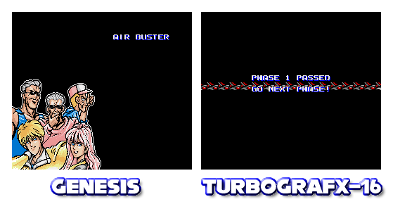 Side by Side Air Buster Aero Blasters Genesis vs. TurboGrafx 16